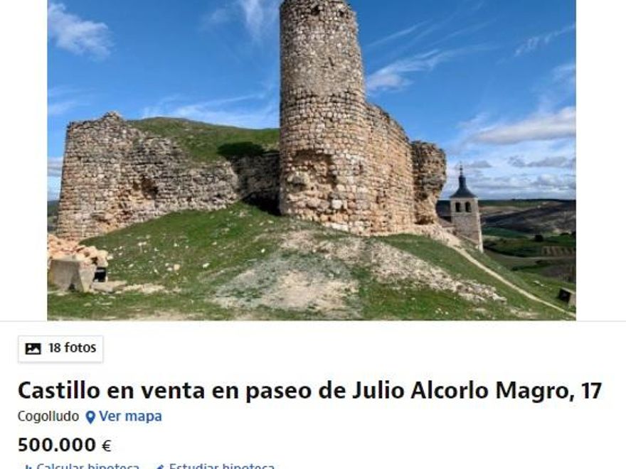 Un anuncio en un portal inmobiliario que pone a la venta las ruinas del castillo de Cogolludo