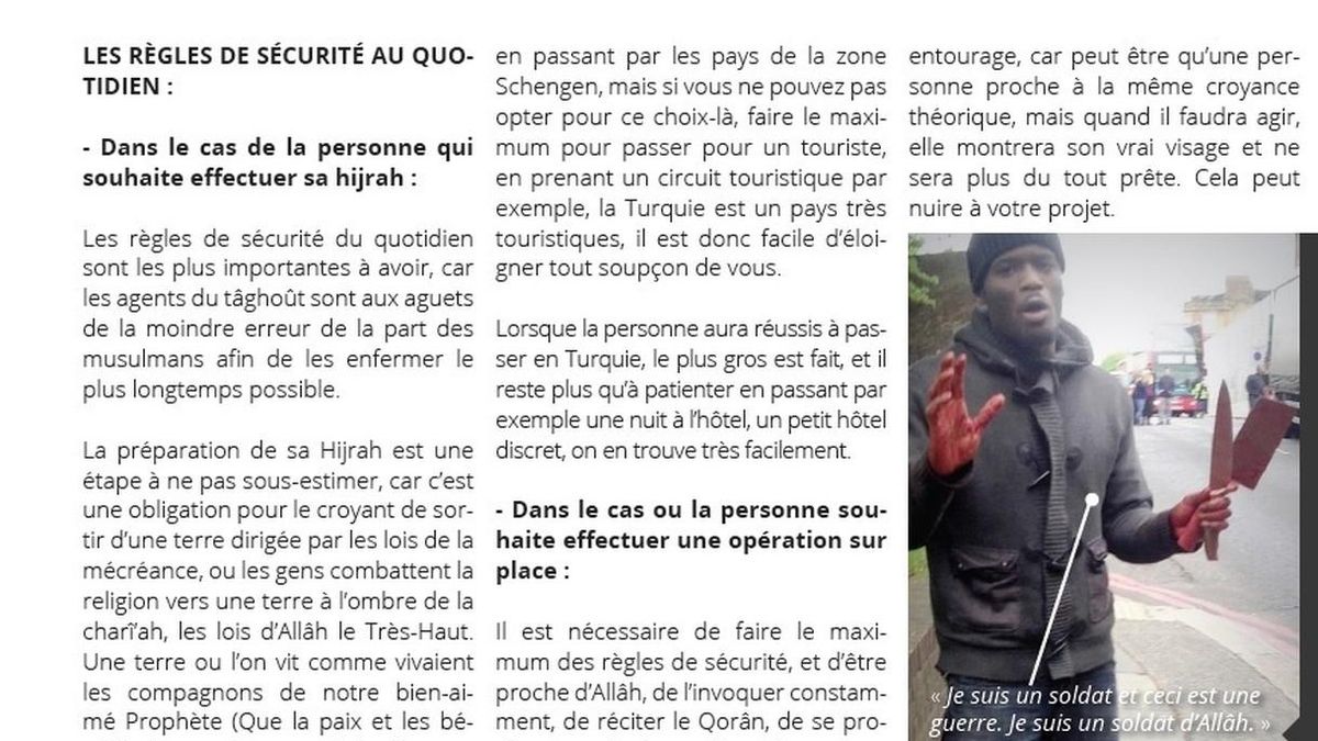 Estado Islámico difundió este verano en francés un manual sobre cómo atentar e instrucciones para evitar ser detenidos
