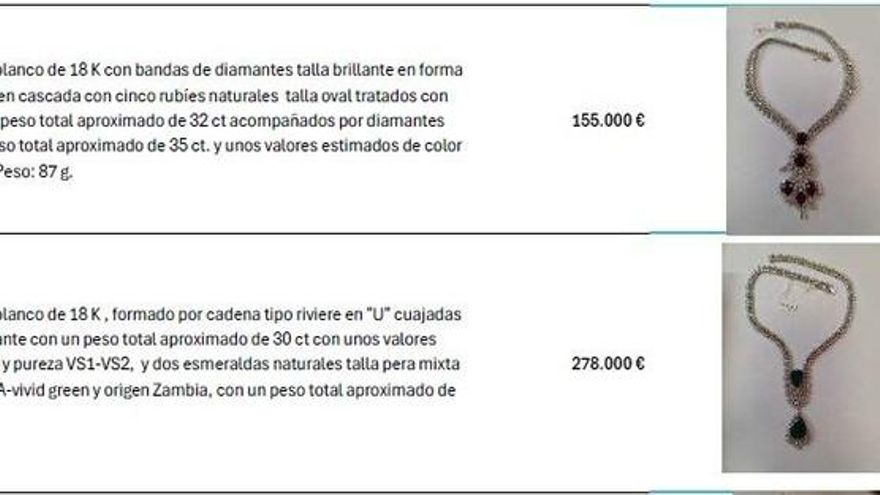 El informe sobre las joyas incautadas a Zapatero: de un collar valorado en 278.000 euros a bisutería sin valor