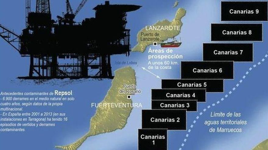 Infografía donde se muestran las cuadrículas donde se dieron permisos para las prospecciones petrolíferas de Repsol en Canarias.