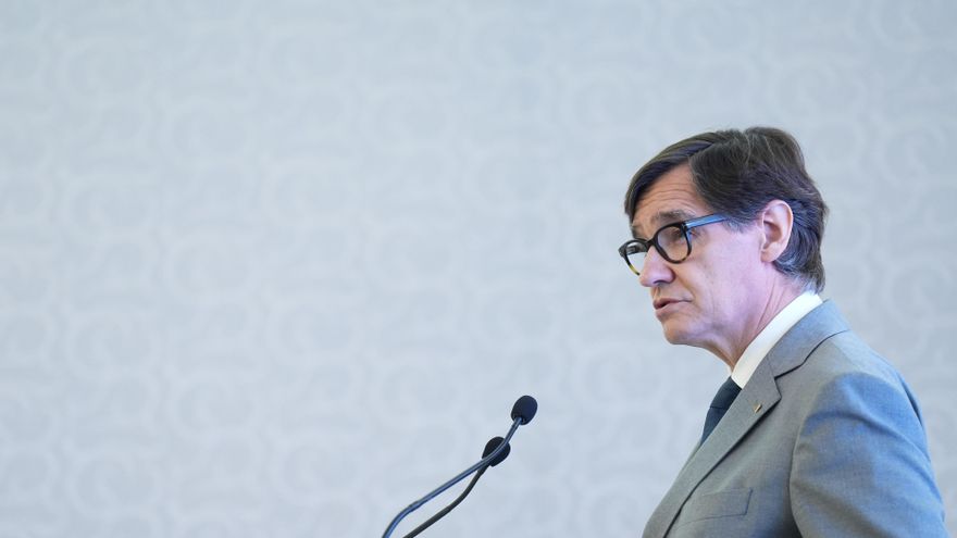 El presidente de la Generalitat de Catalunya, Salvador Illa, interviene durante la 6ª edición de MedCat Days, en el Palau Pedralbes, a 9 de julio de 2025, en Barcelona, Catalunya (España).