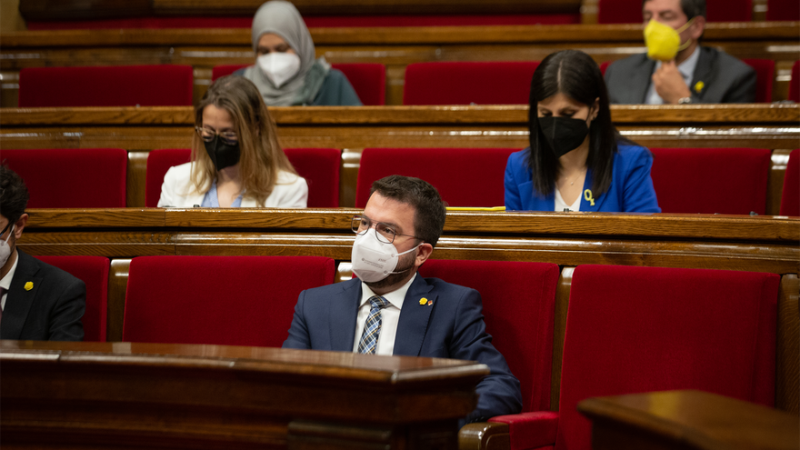 El vicepresidente de la Generalitat en funciones, Pere Aragonès, durante un acto en el Parlament de Catalunya, a 13 de mayo de 2021, en Barcelona, Catalunya, (España).