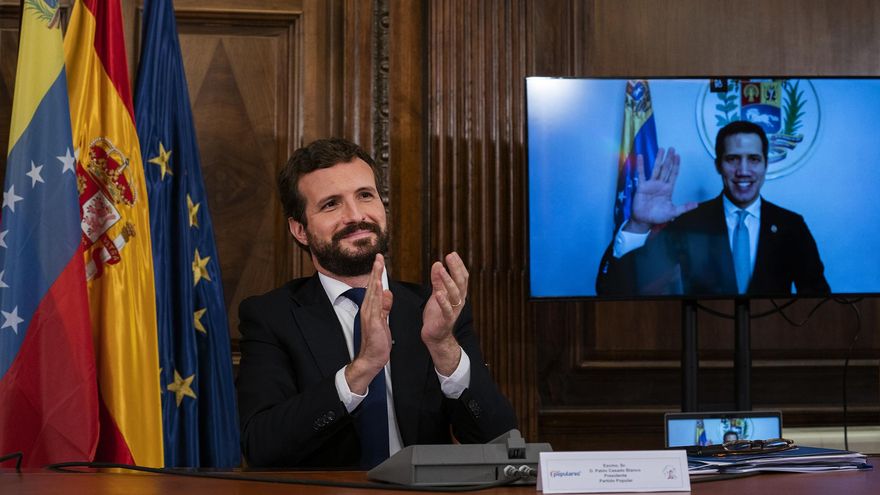 Casado, el viernes, durante el encuentro telemático que mantuvo con Juan Guaidó.