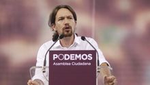 Pablo Iglesias, en el escenario de Vistalegre en la Asamblea fundacional de Podemos. / Marta Jara