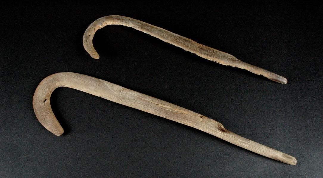 Boomerangs o crosses de madera procedentes de una necrópolis de San Andrés (Foto: Pedro Riberol-MAB)