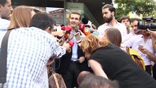Pablo Casado, a las puertas de la sede del PP.