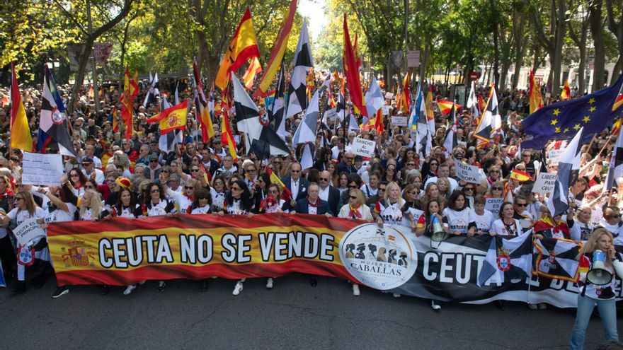 El presidente de Ceuta, Juan Jesús Vivas, durante una manifestación en apoyo a la población de Ceuta, este domingo en Madrid.