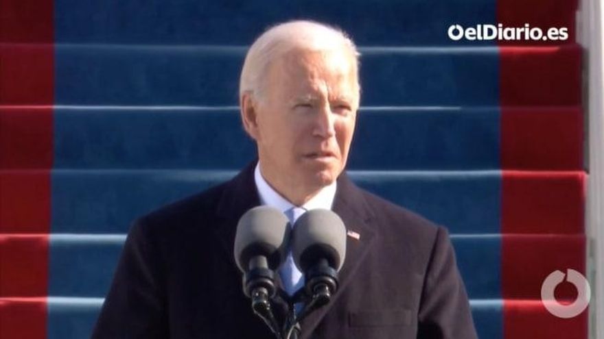Joe Biden pronuncia su discurso durante la toma de posesión