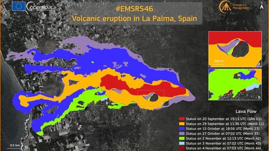 Así ha avanzado la lava del volcán de La Palma desde el inicio de la erupción