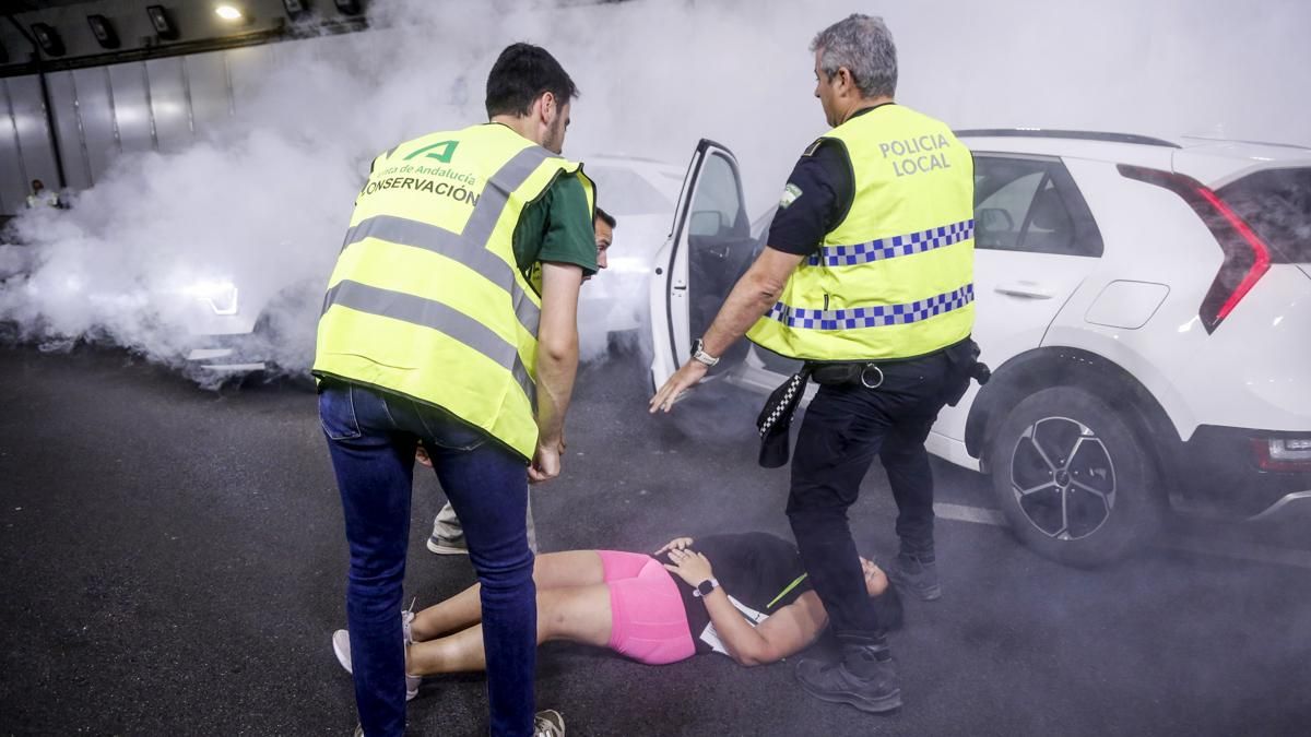 Simulacro de accidente en el túnel de los omeyas