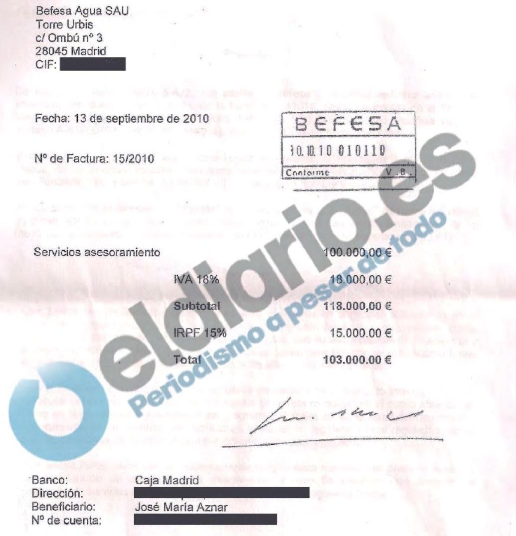Factura de José María Aznar con Befesa