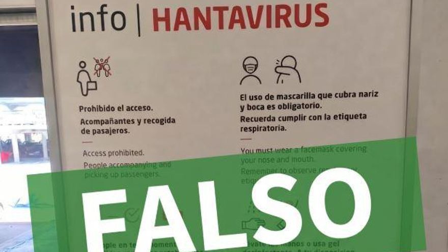 Cartel con recomendaciones para prevenir el contagio del hantavirus, que Aena desmiente que se haya instalado en el aeropuerto de Tenerife Sur