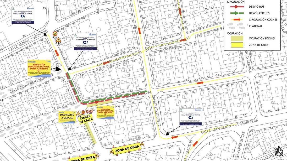 Emalsa cierra al tráfico un tramo de la calle Ferreras para mejorar la red de saneamiento