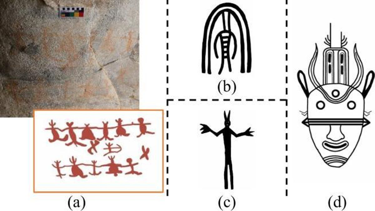 Figuras antropomórficas con cuernos en la cueva C2 y ejemplos comparativos de culturas de la Edad de Bronce de la región de Altái.