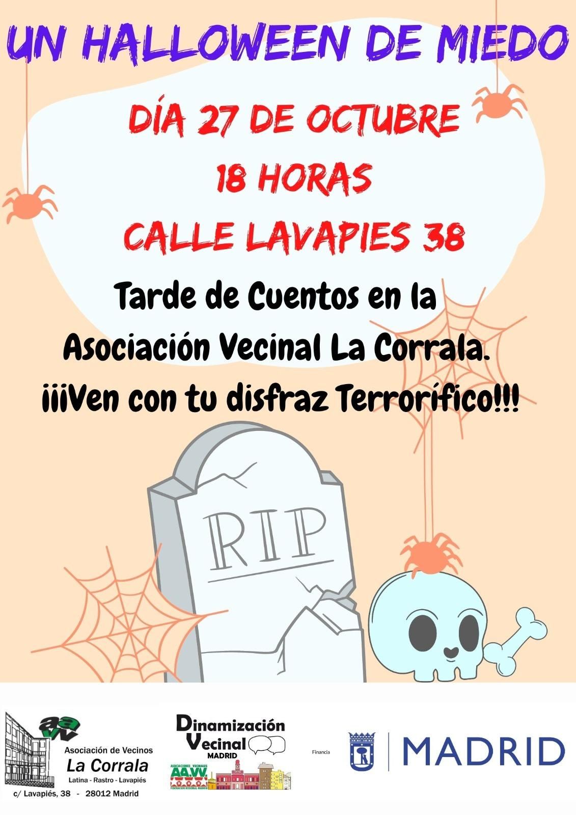 Cartel de Halloween en la asociación de vecinos La Corrala