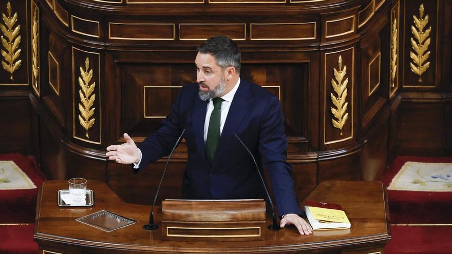 Santiago Abascal durante su intervención en la moción de Vox contra el Gobierno.