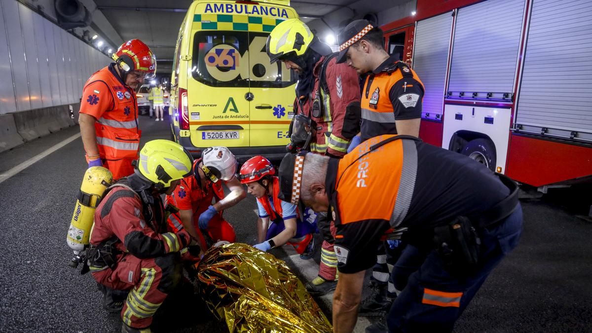 Simulacro de accidente en el túnel de los omeyas