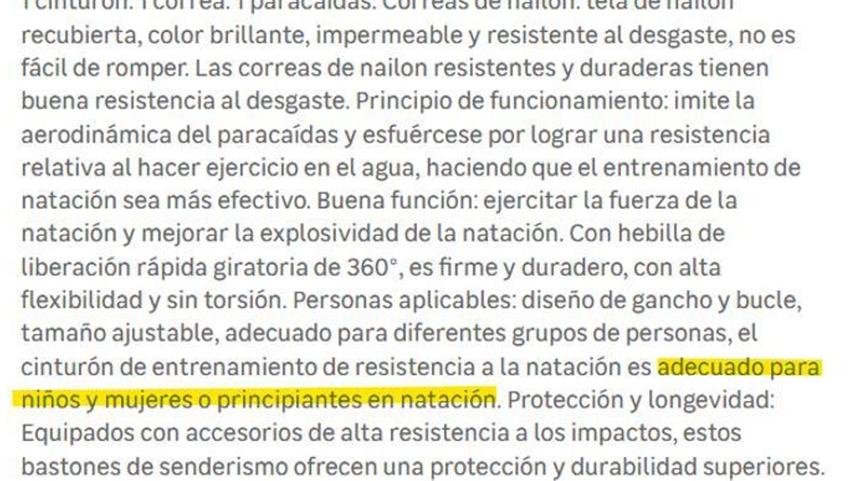 Características del artículo de natación en Leroy Merlín.