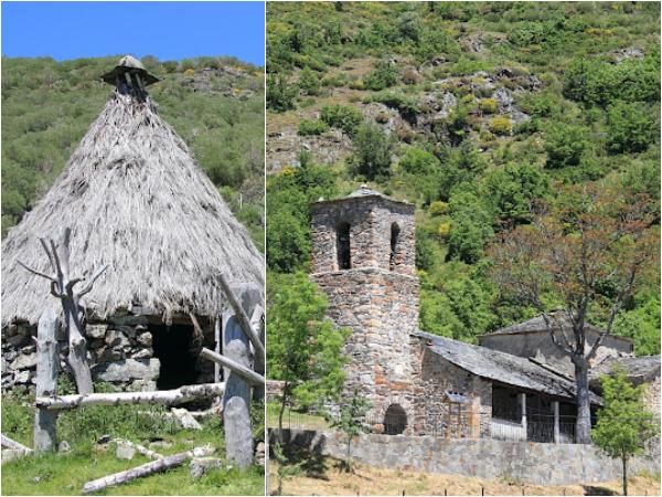 Iglesia de San Andrés y chozo de la braña de Sosas