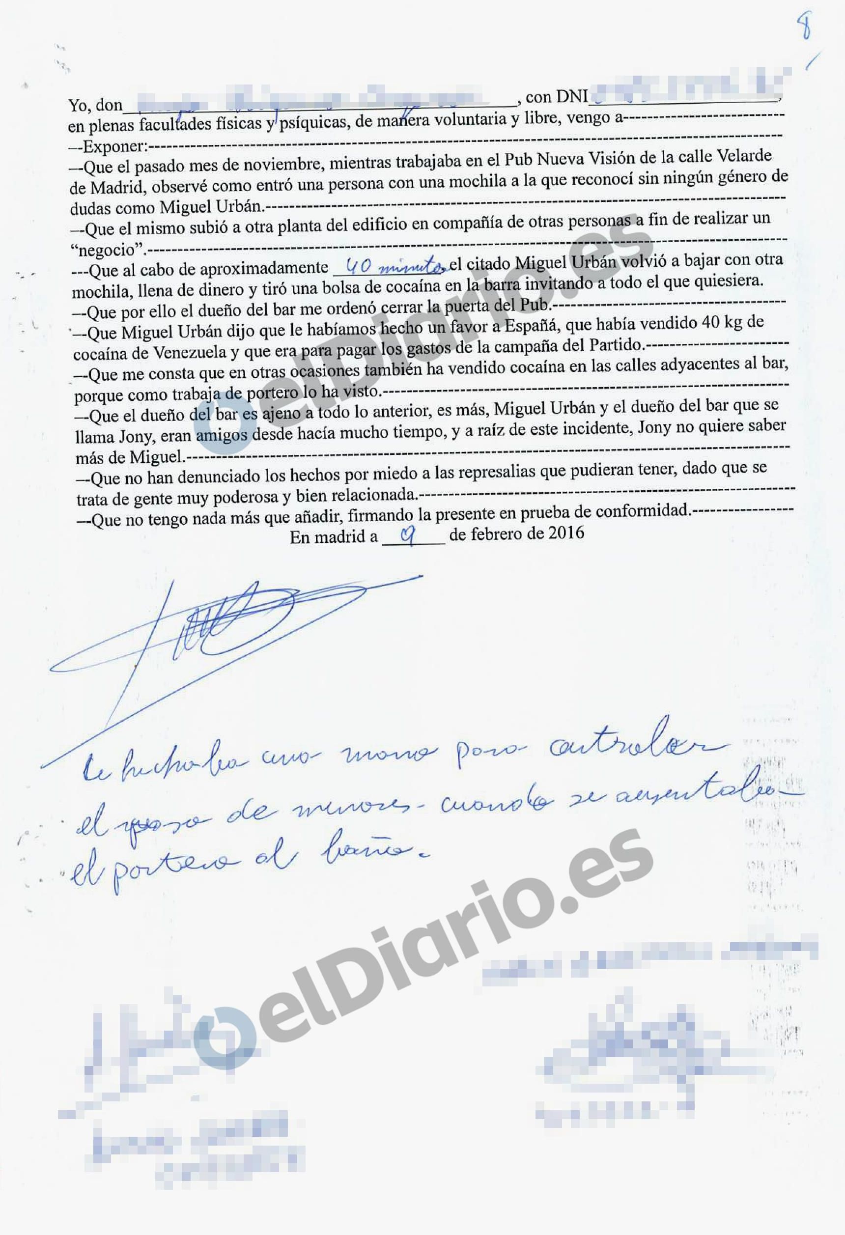 False testimony from a confidant about Urbán
