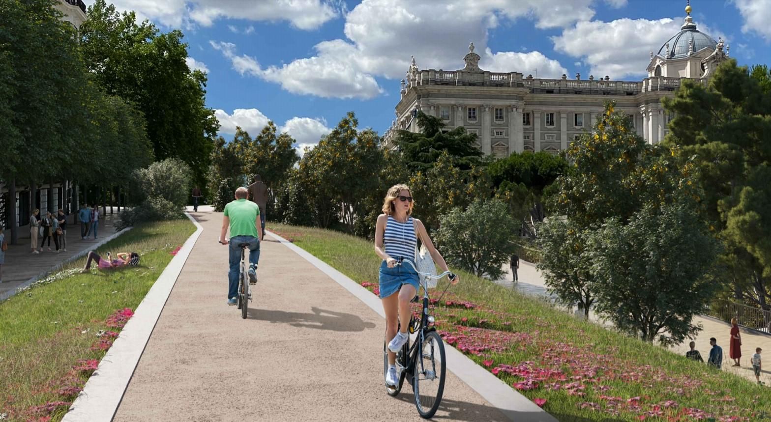 Carril bici sobre la musealización del Palacio Godoy