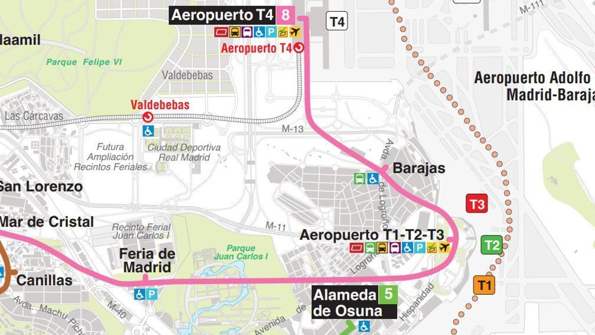 Corte en la línea 8 de Metro de Madrid para llegar al aeropuerto en plena celebración de Fitur
