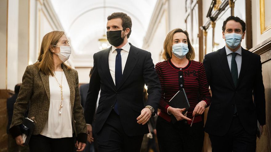 Ana Pastor, Pablo Casado, Cuca Gamarra y Teodoro García Egea, en el Congreso.