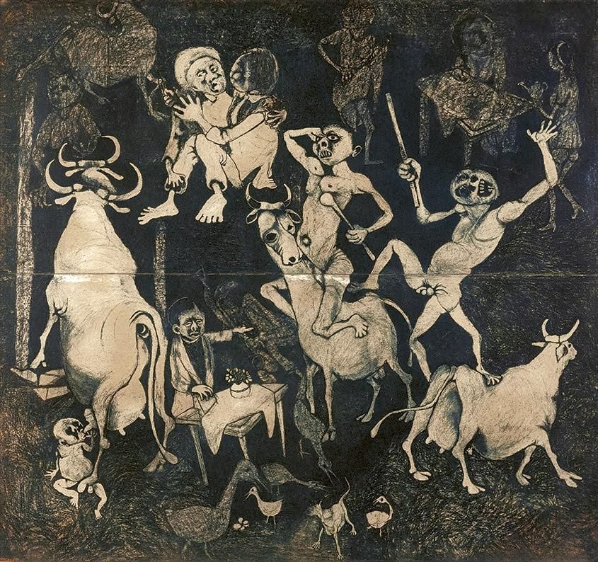 'Guernica africana' [Guernica africano] por Dumile Feni, 1967
