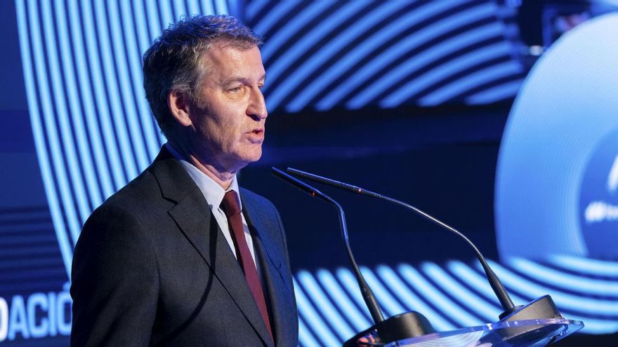 El líder del PP, Alberto Núñez Feijóo, interviene en un foro este jueves en Madrid.