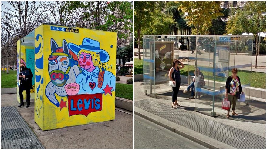 El Ayuntamiento de Madrid ciega la marquesinas de bus en Recoletos para poner publicidad