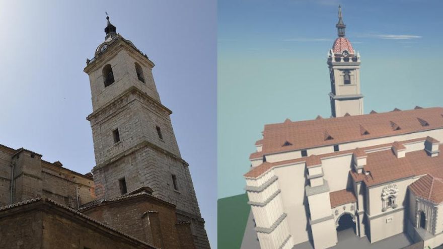 Catedral de Ciudad Real en imagen real y su réplica en Minecraft