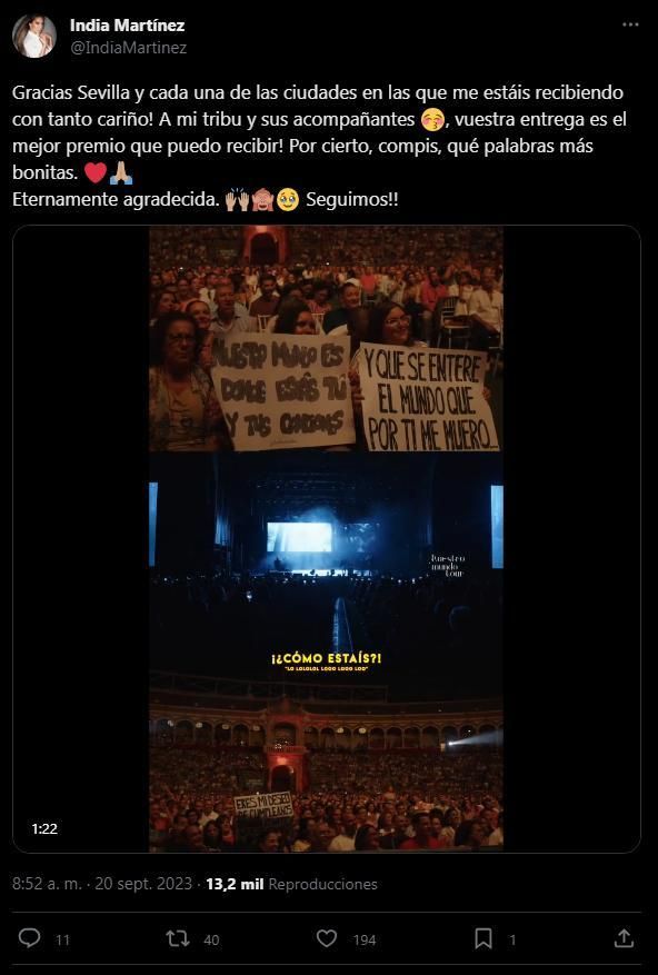 Contenido con más retweets sobre India Martínez