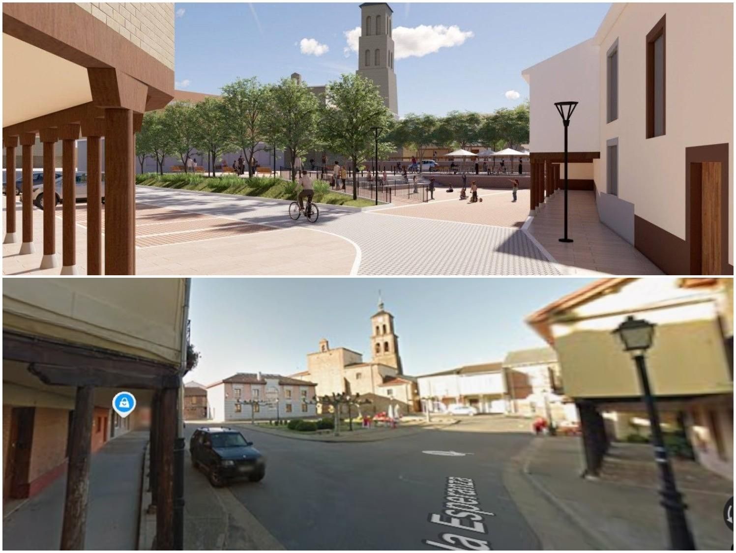 Comparativa de la Plaza de la Leña desde la calle Esperanza, abajo el estado actual.