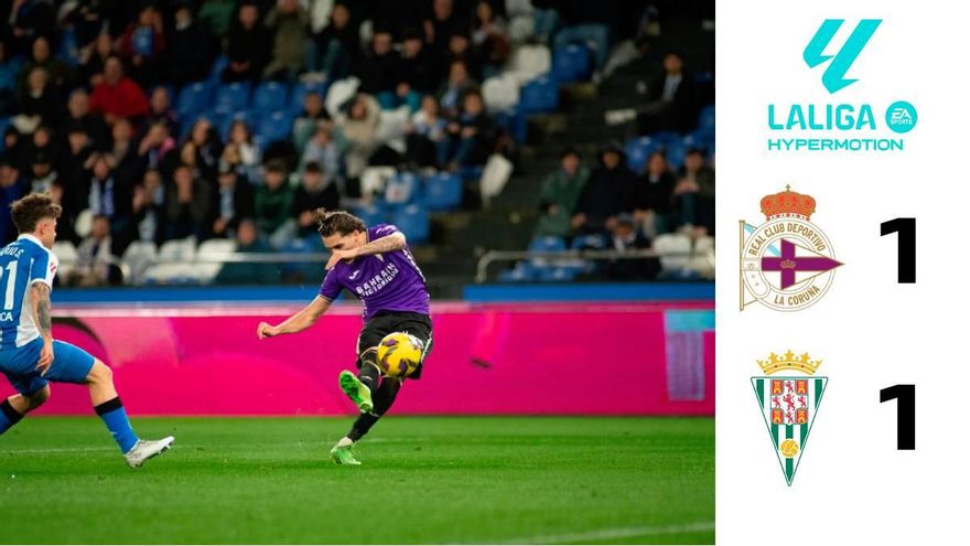 El Córdoba CF empata ante el Deportivo de La Coruña en un duelo de poder a poder