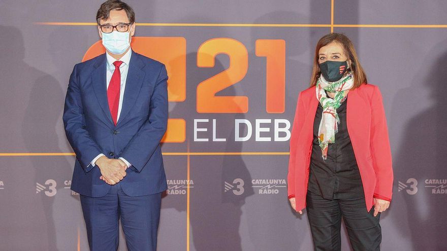 El candidato del PSC, Salvador Illa, a su llegada al debate de TV3 durante la campaña