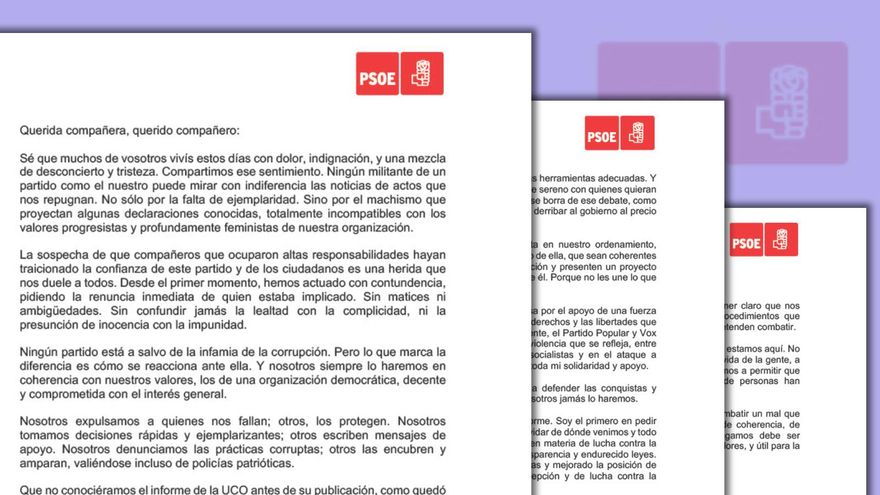 DOCUMENTO | Texto íntegro de la carta de Sánchez a los militantes del PSOE: "Nosotros expulsamos a quienes nos fallan; otros los protegen"