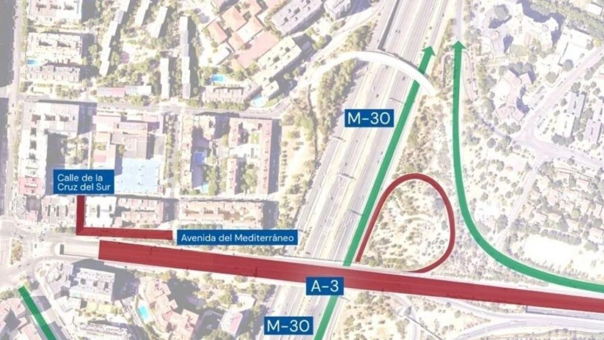 Corte total del tráfico en la A-3 a la altura de Conde de Casal la noche del miércoles al jueves por las obras de Metro