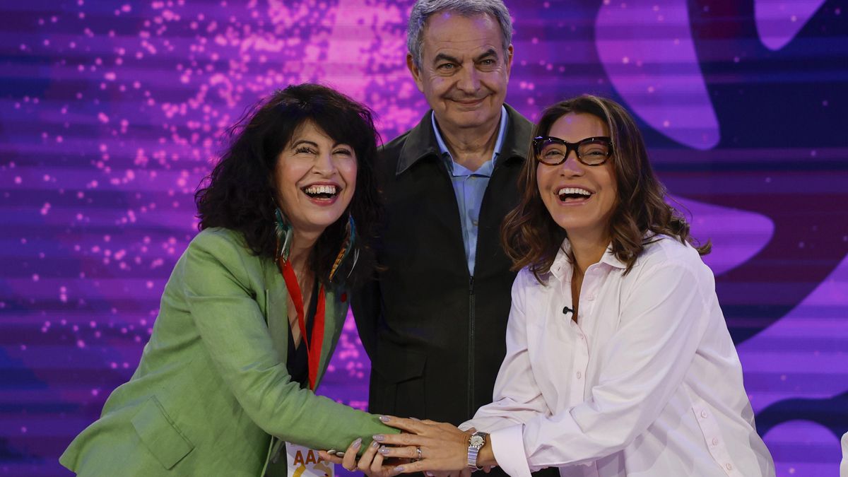 Zapatero con Ana Redondo y Janja da Silva en la cumbre de Barcelona este viernes