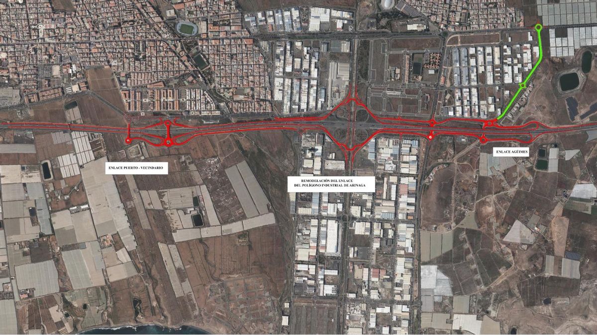 Planos viales en la GC-1, entre Vecindario y Agüimes.
