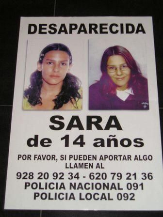 Cartel sobre la desaparición de Sara Morales.