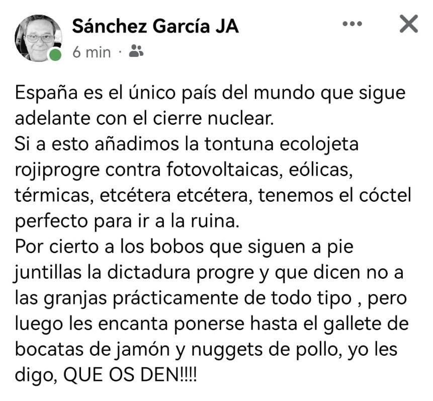 Captura de la publicación del concejal de Transparencia y Participación Ciudadana insultando a los contrarios a las explotaciones ganaderas
