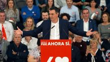 El presidente del gobierno en funciones y candidato del PSOE, Pedro Sanchez, este jueves en un acto electoral en Castellón.