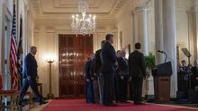 Donald Trump durante la declaración de este jueves para responder a los ataques de Irán a bases estadounidenses.