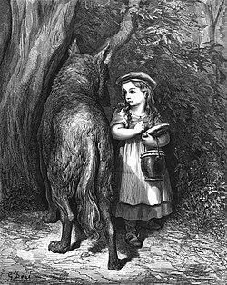 Caperucita y el Lobo, grabado de Gustave Doré, 1862