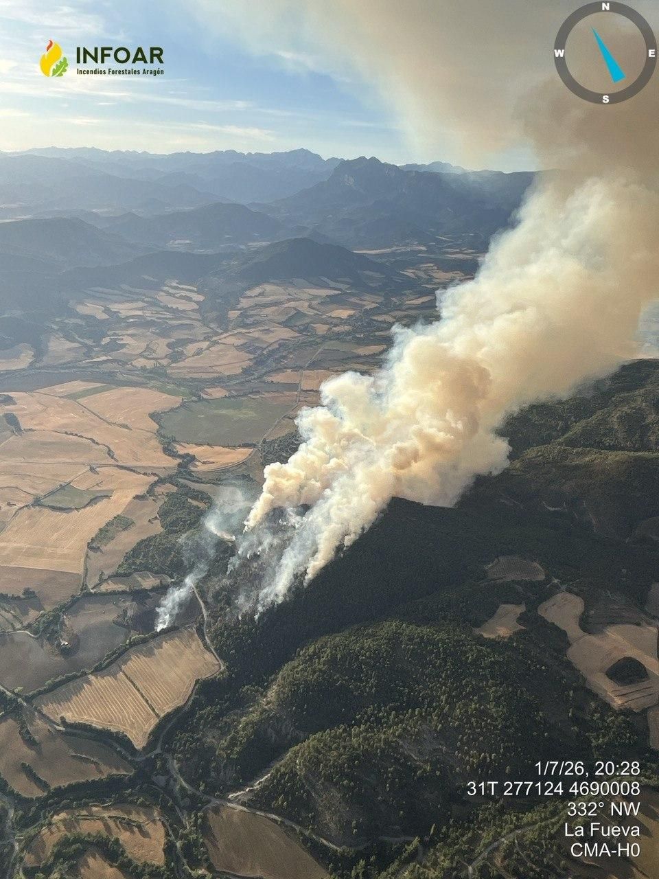 Imagen aérea del incendio de La Fueva este miércoles por la tarde