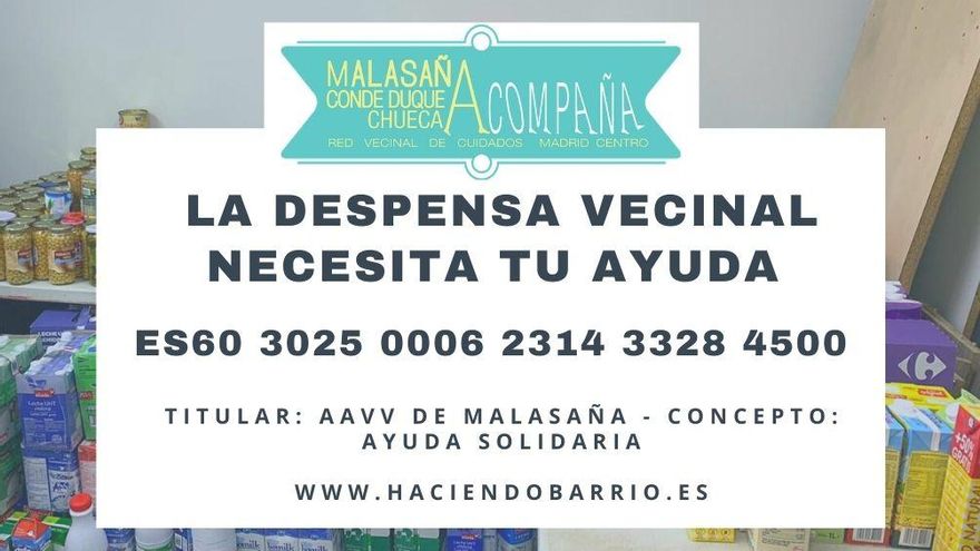La despensa solidaria de Malasaña, bajo mínimos para seguir alimentando a las 100 familias que dependen de ella