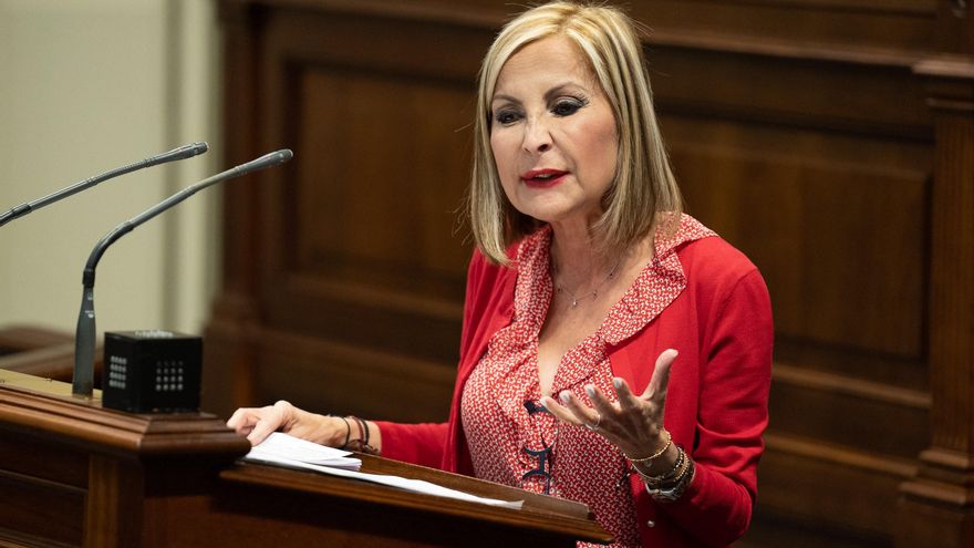 Las presidenta del PP de Canarias y portavoz del partido en el Parlamento autonómico, Australia Navarro, replica al presidente del Gobierno, Ángel Víctor Torres, en el debate sobre el Estado de la Nacionalidad