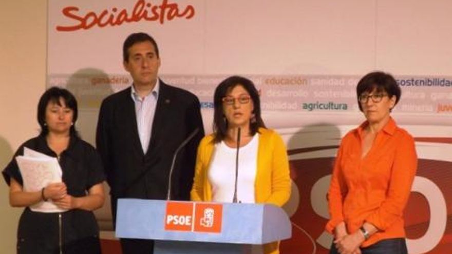 Ángela Marqués, Miguel Ángel Fernández Cardo, Teresa Gutiérrez y Ana María da Silva, durante la rueda de prensa en la sede del PSOE.