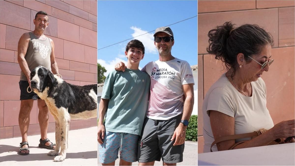 De izquierda a derecha: Rafa, Guille y su padre Andrés, y Rocío, tres vecinos desalojados por el incendio en la Sierra de Córdoba