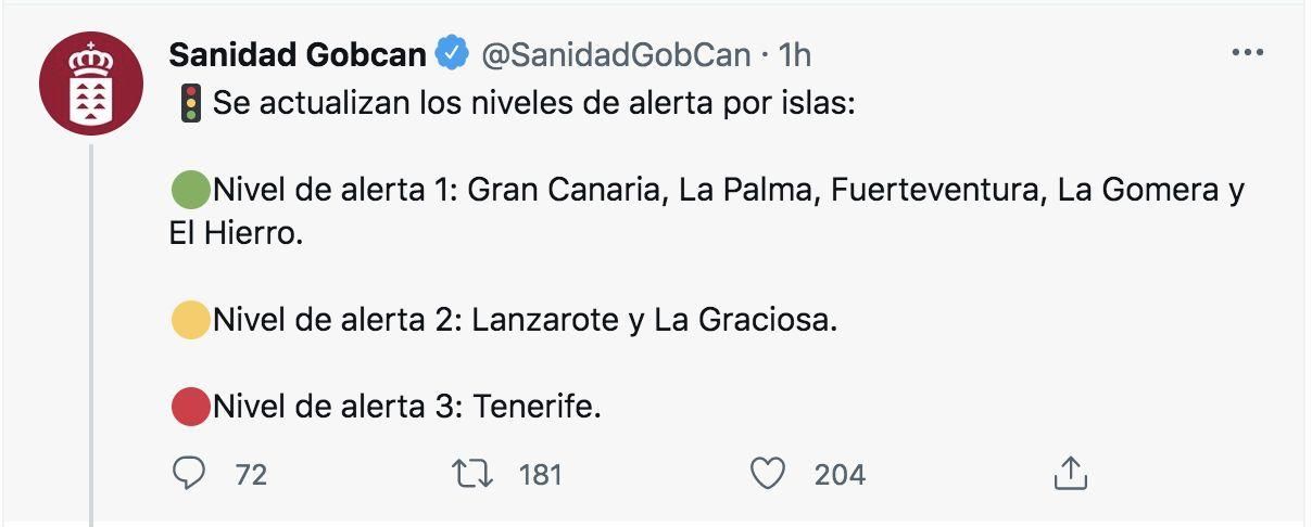 Twitter de la Consejería de Sanidad del Gobierno de Canarias.
